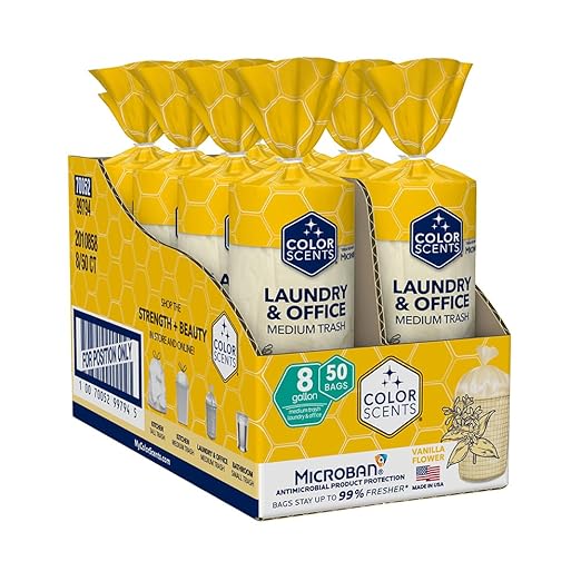Color Scents Medium Trash Bags - 8 Gallon 400 Total Bags (8 Packs of 50 Count) Twist Tie - Ivory Bag in Vanilla Flower Scent with Microban