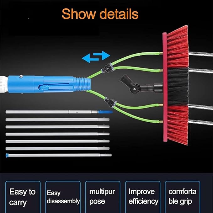Window Cleaning Pole Outdoor Water Fed Telescopic 2 in 1 Brush Conservatory Roof Extendable Cleaner (Color : 50cm Brush Size : 12M Pole)