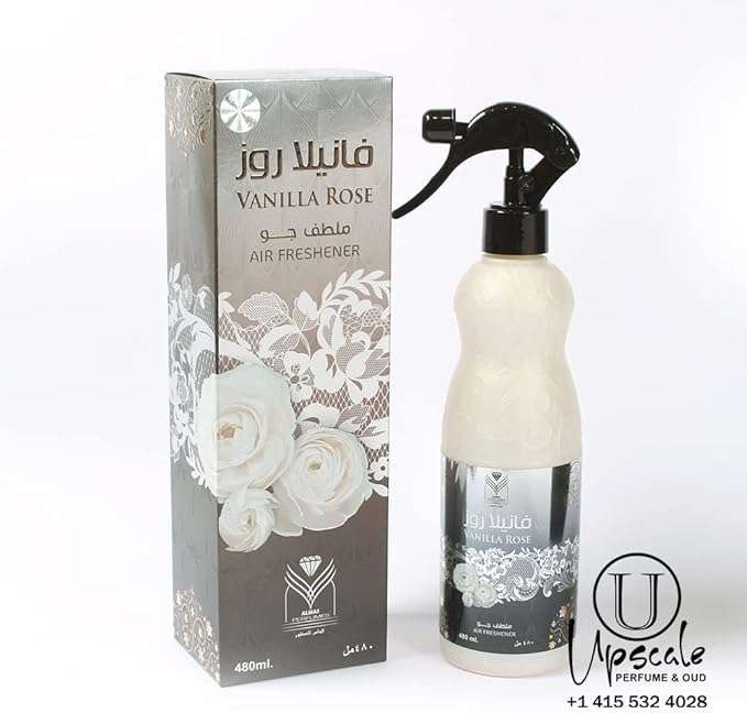 Almas Perfumes Vanilla Rose – Air Freshener Spray 480 ml | Long-Lasting Floral &amp Sweet Scent for Home Car &amp Office