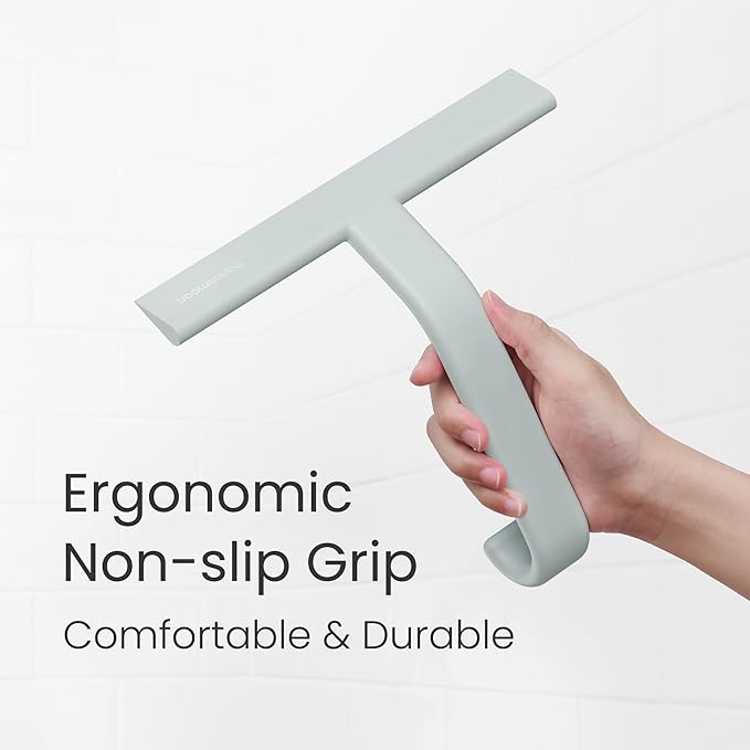 dancemoon JustHang Shower Squeegee for Glass Doors All-in-One Piece Silicone Squeegee with Built-in Hook for Bathroom Window Mirror Tile Wall Car Streak-Free Bathroom Cleaner Tool10 Inch Green