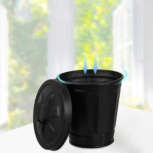 5pcs Mini Lidded Tiny Trash Can Set Galvanized Iron Desktop Organizer and Flower Pot for Living Room Bedroom Black 9x9.5x6cm Wastebasket for Tabletop Storage and Small Garbage