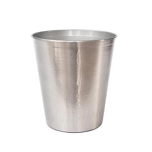 Wastebasket Trash Can Silver Hammered Finish - Open Design for Easy Access &amp Disposal Small Office/Home Bathroom Bedroom Garbage Bin