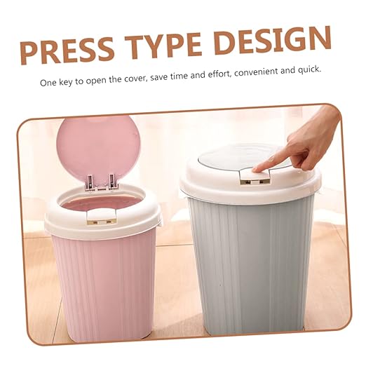 Waste Basket Push-Type Trash Can Compact Wastebasket Non-Slip Base Industrial Look