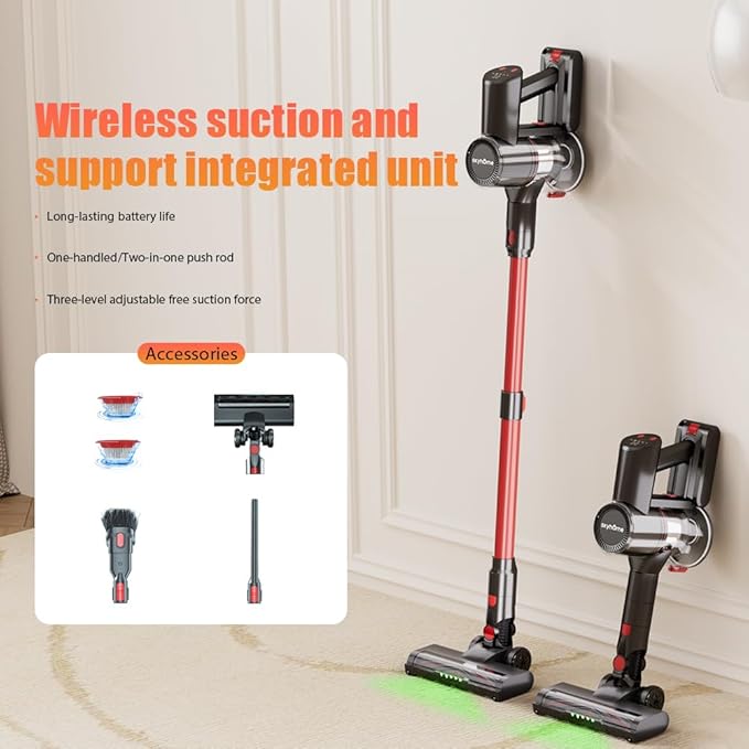 VEAVON House Cordless Vacuum Cleaner Lightweight Stick Cleaner 6-in-1 46KPa Powerful Suction for All Home 300W 45 Min Runtime GreenLight Dust Detection for Carpets Handheld Cleaner Car Accessories