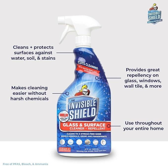 Invisible Shield Glass &amp Surface Cleaner and Repellent 32 fl. oz. Cleans and Protects against future dirt on multi surfaces by UNELKO- Clean-X (2)