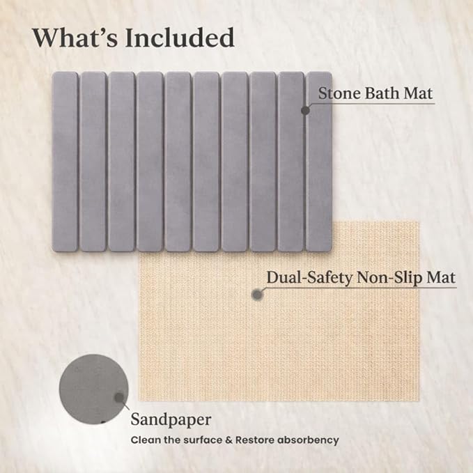 Premium Foldable Stone Bath Mat - Ultra Absorbent Quick Drying Compact Easy to Store &amp Clean Non-Slip Diatomaceous Earth Bath Shower Mat (Light Grey)