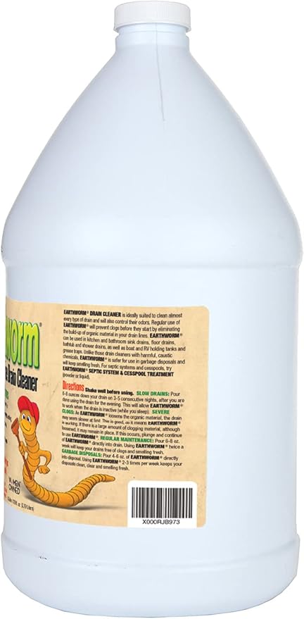 Earthworm Fragrance Free Drain Cleaner - Drain Opener - Natural Enzymes Environmentally Responsible Safer for Pets and Kids - 1 Gallon