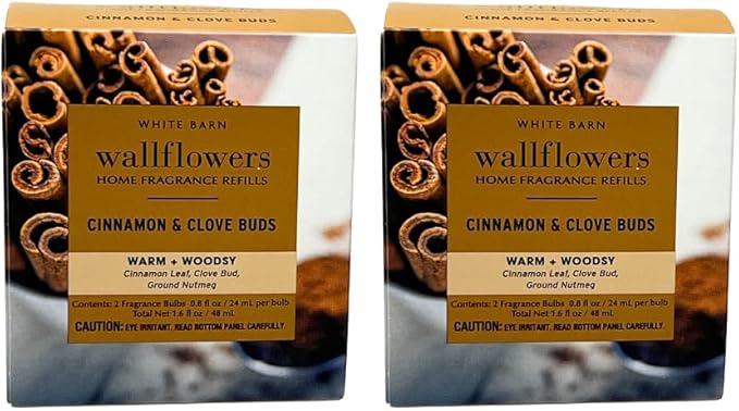Bath &amp Body Works CINNAMON &amp CLOVE BUDS Wallflowers Refills 4-Pack Gift Set with 30-Inch Champagne Gold Ribbon Bow for Holidays – 0.8 fl oz Each