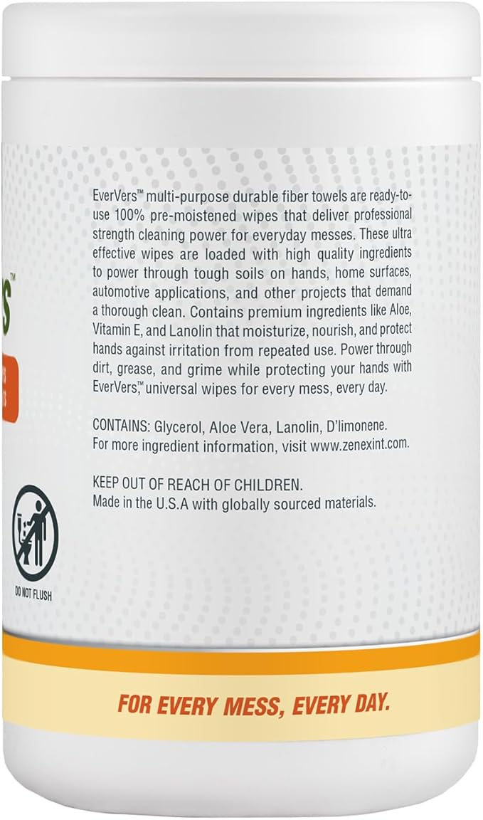 Magic EverVers Heavy Duty Cleaning Wipes - Single Sided Hand &amp Surface Towels | Powerful Moisturizers to Prevent Dry Hands | Waterless | Removes Grease Oil Dirt &amp more (2 Pack | 180 Sheets
