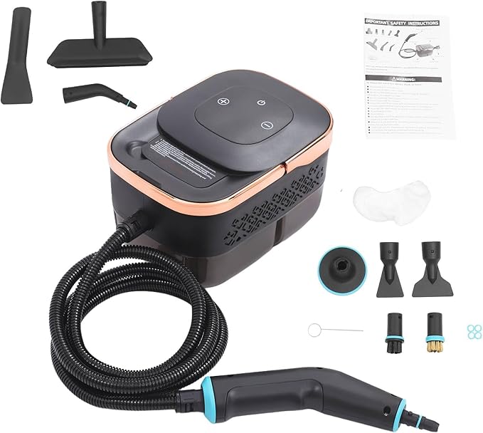 Handheld Steam Cleaner 1500WCar Detailing Steamer with 6 Adjustable Settings for Home UseHigh-Temperature Steam Disinfection Machine (Rose GoldBlack)