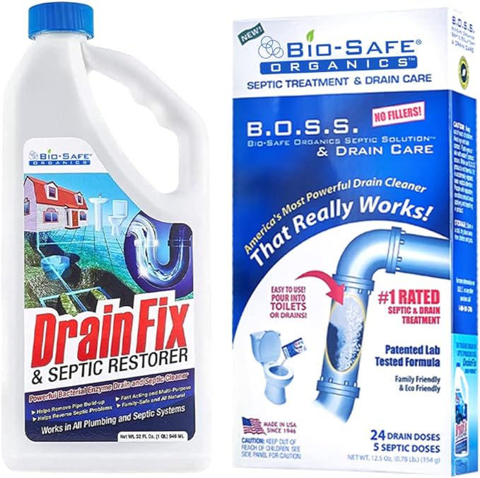 Bio-Safe Organics - Septic Tank Shock - Small Combo Drainfix &amp Small BOSS package - Patented Exxon Valdez Septic Tank Treatment - Septic Maintenance