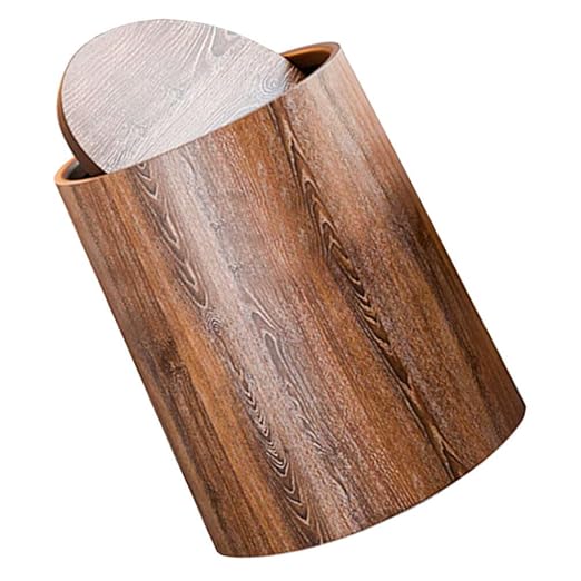 Imitation Wood Grain Swing Lid Garbage Can Waste Bin with Flip Lid for Kitchen Bathroom Office Elegant Household Trash Can for Living Bedroom Multi-Scene Use