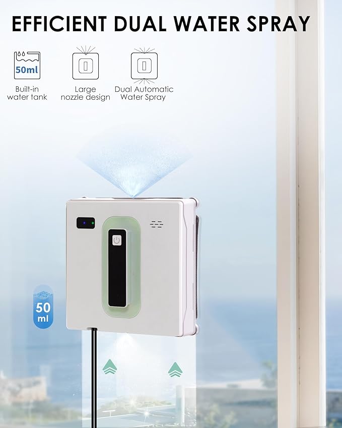 Yoolax Window Cleaning Robot Automatic Window Cleaner Robot with Dual Water Spray 3000Pa Suction Power Robotic Window Cleaner with App &amp Remote Control White