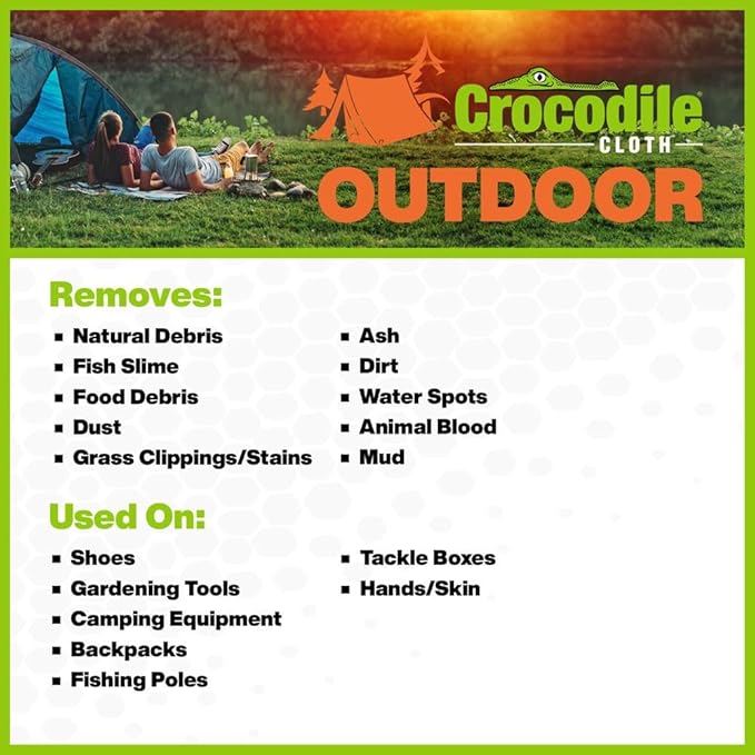 Crocodile Cloth Outdoor Cleaning Wipes – 80 Count Plant-Based Cloths (15x10) Skin Safe Pre-Moistened Aloe &amp Vitamin E Infused Large Absorbent Multi-Surface Disposable Wipes