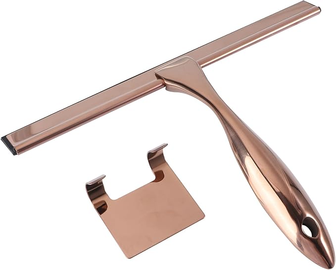 Stainless Steel Window Squeegee with Copper Silicone Handle Shower Glass and Mirror Cleaning Tool Household Bathroom and Car Cleaning Scraper