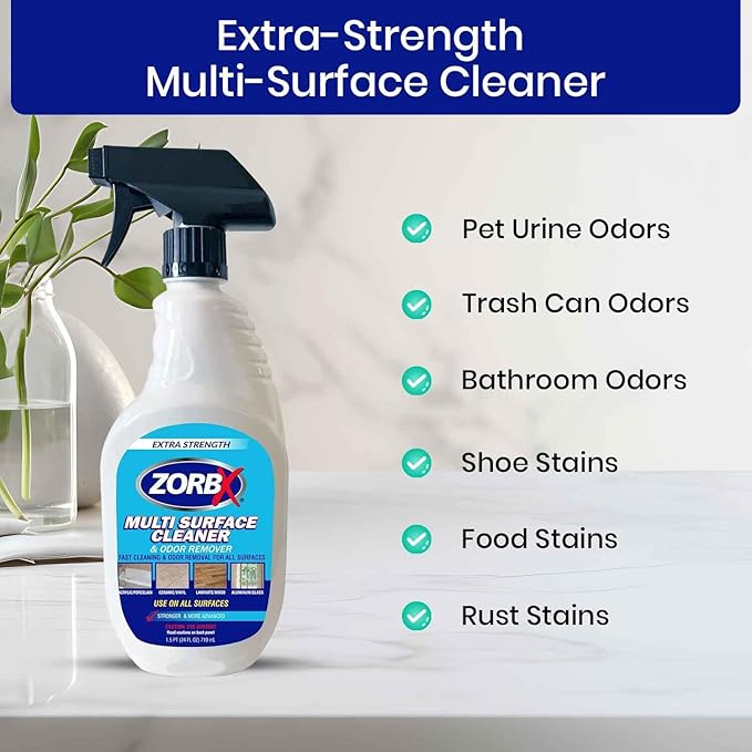 ZORBX Extra-Strength Multi Surface Cleaner 24 oz - Get Rid of Unpleasant Odors and Unwanted Stains Instantly - Citrus Scented Fast-acting Furniture Cleaner - Multipurpose Cleaner Spray