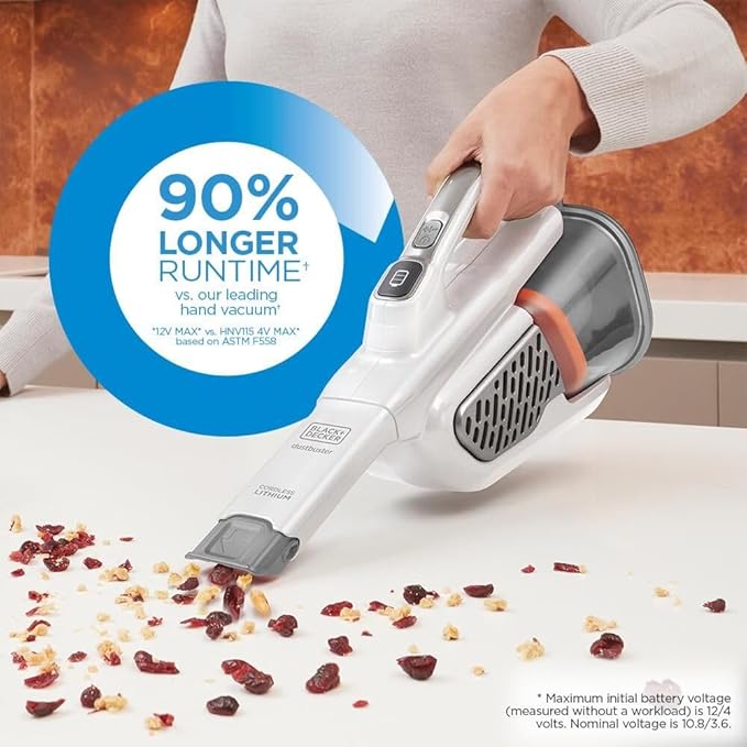 BLACK+DECKER Dust Buster Hand Held Vacuum Cordless Rechargeable Portable Vacuum for Car Extended Runtime Powerful Suction Extra Long Crevice Tool AdvancedClean+ (HHVK320J10)