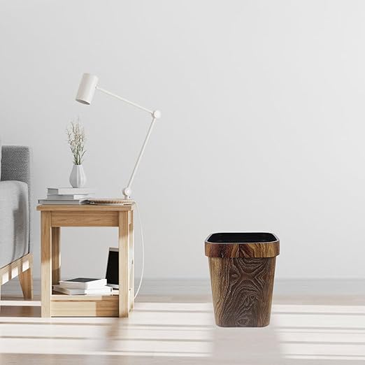 Wooden Pattern Square Trash Can 12l Rustic Office Wastebasket Decorative Kitchen Garbage Bin for Home Bathroom Paper Waste Basket