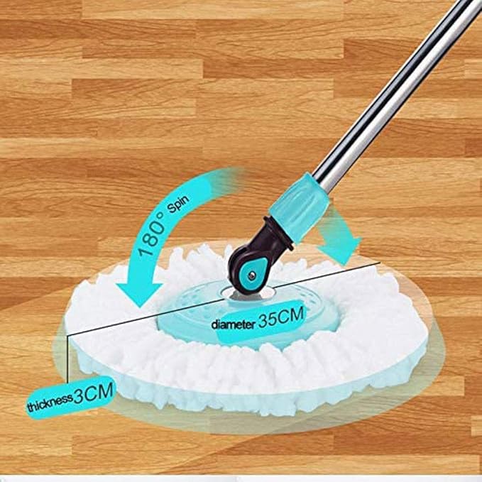 Spin Mop Bucket with Wringer 360 Dry Basket with 2 Replacements Microfiber Heads and Stainless Steel Adjustable Handle for Home Floor