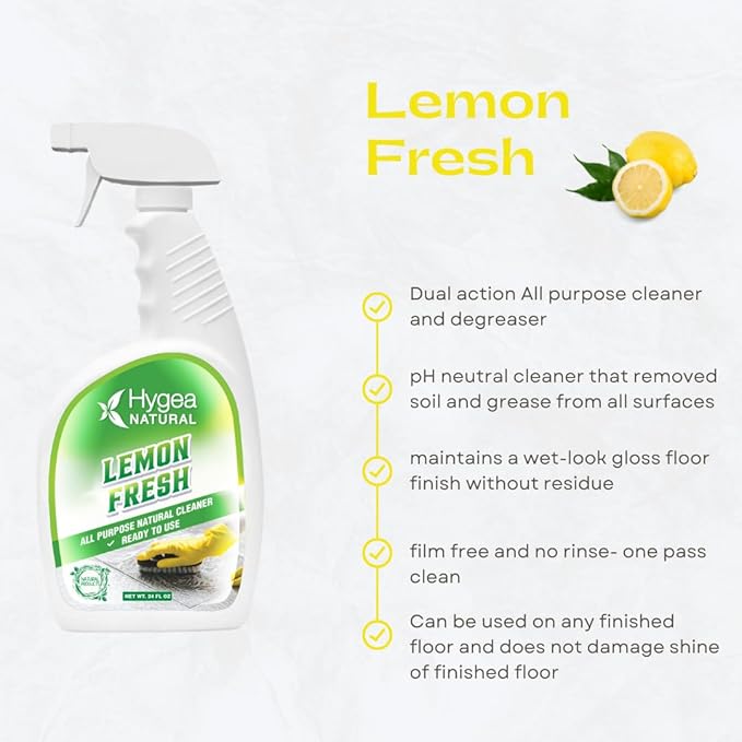 Hygea Natural Tough Action Tile &amp Grout Deep Cleaning Concentrate 128oz + Lemon Fresh All Purpose Cleaner &amp Degreaser Concentrate 128oz Bundle - Removes dirt &amp scum without harsh chemicals