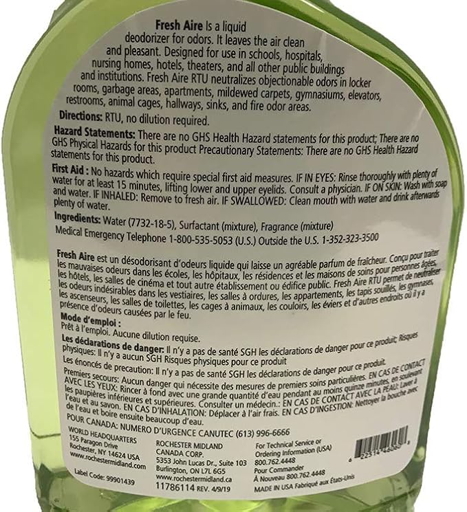 RMC Fresh Aire RTU Liquid Odor Control eliminator Deodorizer Wholesale 6pk 1 liter