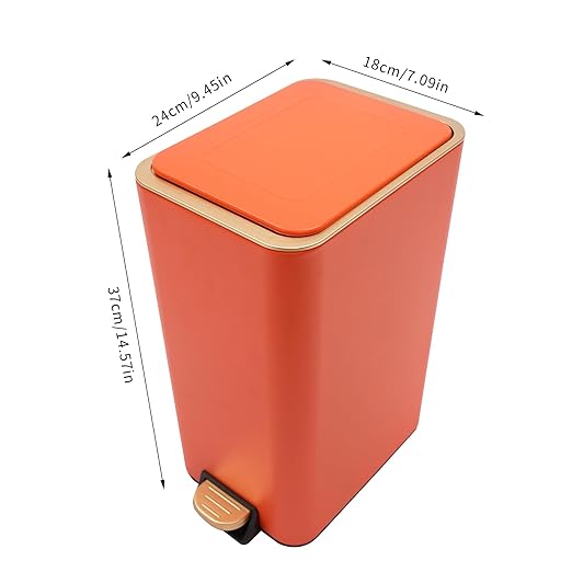 12L Slim Step Trash Can with Lid Soft Close 15.5 x 12 x 8.6in Size Stainless Steel Trash Bin Rectangular Wastebaskets Bin for Living Room Bedroom Office (Orange)