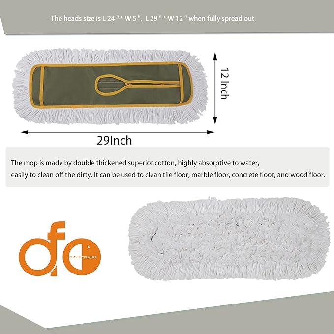 OFO 24inch Industrial Commercial Dust Mop 2 Sets // Heavy Duty Dust Mop // 63inch Length Stainless Steel Handle //Easily Clean Large Area FactoryShopping MallGarage