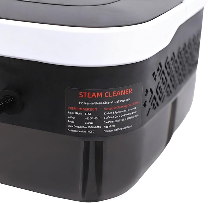 Steam Cleaner 15s Heat-Up 42.27 oz Tank Steam Cleaner for Home with 6-Level Adjustable Steamer Handheld Steam Cleaner for Dirt Tile Grease Grout (White Black)