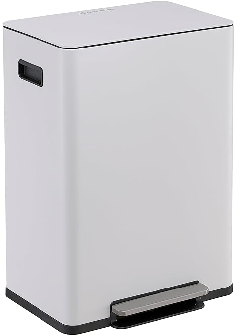 Simpli-Magic Infinity Edge 60 Liter / 16 Gallon Rectangular Hands-Free Extra Large Kitchen Step Trash Can Soft-Close Single Lid Recycling Bin Stainless Steel White 79680