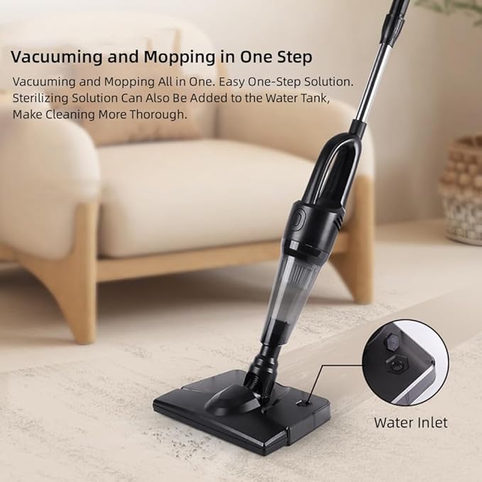 Cordless Stick Wet Dry Vacuum Cleaner with Mop 14000pa Suction Lightweight Stick Vacuum Mop All in One 2 Speeds Adjustable Household Upright Vacuum Cleaner and Mop Combo for Hard Floor Pets (Black)