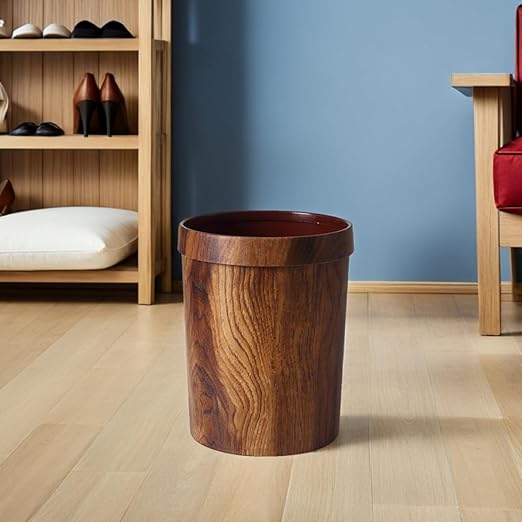 BESPORTBLE Retro Solid Wood Grain Wastebasket 22X28Cm Light Brown Garbage Bin for Bedroom Kitchen Home Office Storage