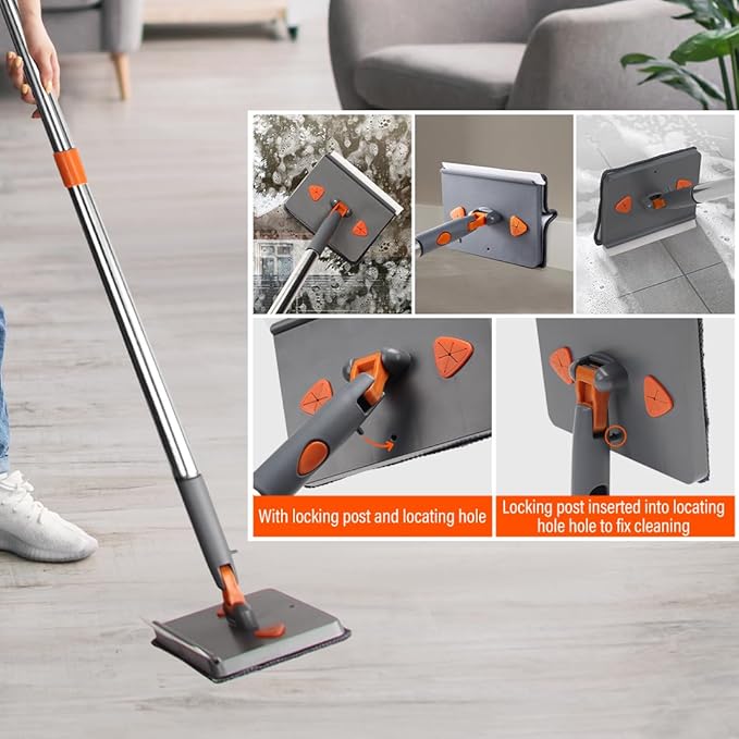 Baseboard Cleaner Tool with HandleWall Cleaner mop with Squeegee Baseboard Cleaning Tool with 85 inch Extension Pole8 Replacement Pads for Baseboards Cleaning Ceiling Wall Floor Shower