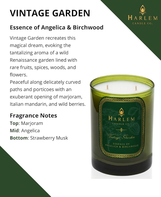 HARLEM CANDLE CO. Vintage Garden - Luxury Scented Soy Candle 11 oz - 80-Hour Burn Time | Wild Berry Rose Absinthe Angelica Strawberry Musk Birchwood | Scented Candles for Home