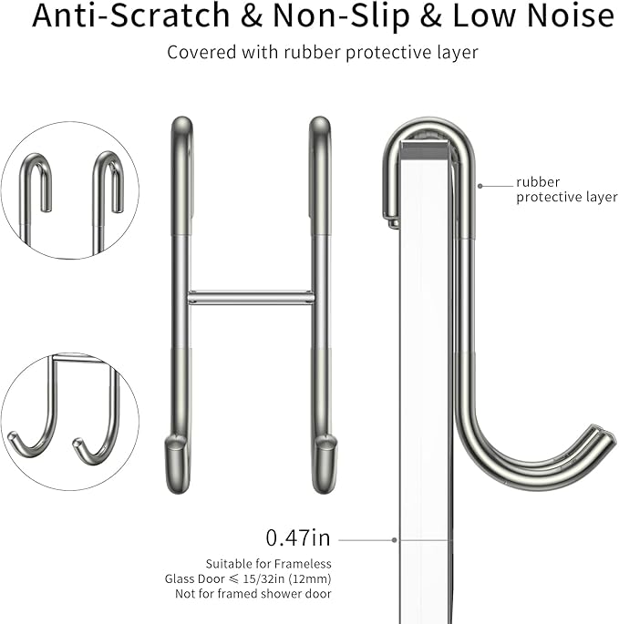 Shower Squeegee Set 10-Inch Stainless Steel Squeegee for Bathroom Shower Doors Mirrors Tiles and Car Windows - 100% Streak Free Includes Shower Door Hook Adhesive Hook and Spare Silicone Blade
