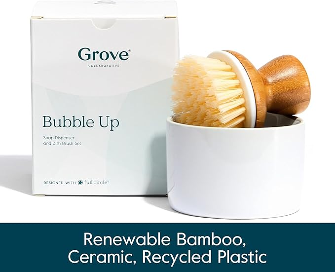 Grove Co. Bubble-Up Dish Brush 2-Pack Ergonomically Designed Dish Scrubber Replacement Dish Scrub Brush Removes Tough Messes Gentle on Dishes Sustainable Solution to The World's Waste Problem