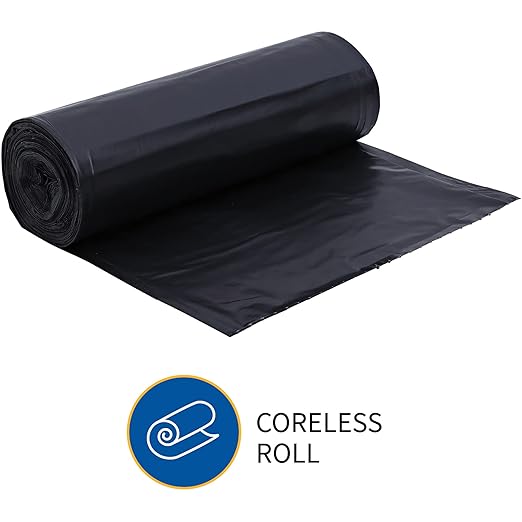 Genuine Joe GJO01535 Heavy Duty Low-Density Puncture Resistant Can Liner 60 gallon Capacity 56 Length x 39 Width x 1.50 mil Thickness Black (Box of 50)