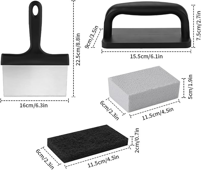 Griddle Cleaning Kit Grill Cleaning Kit with Anti - Hot Handle Sponge and Stainless Steel Scraper Multifunctional BBQ Cleaning Tools for Flat Top Grills and Outdoor Cooking (15 Pieces Set)