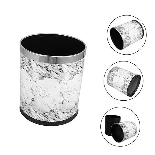 Alipis Lidless Round Wastebasket for Home Office and Dorm Elegant Marble Design Easy to Clean Opening for Convenient Use for Bathroom and Kitchen Trash