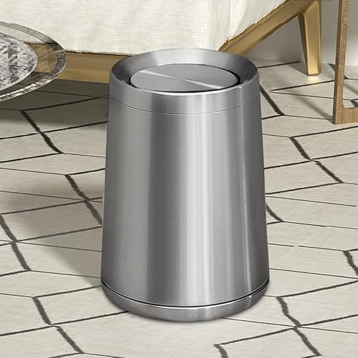 2.6Gallen Brushed Nickel Bathroom Trash Can with Lid Stainless Steel Garbage Can with Flipping Lidfor Bathroom KitchenLiving RoomBedroomHotel (Silver)