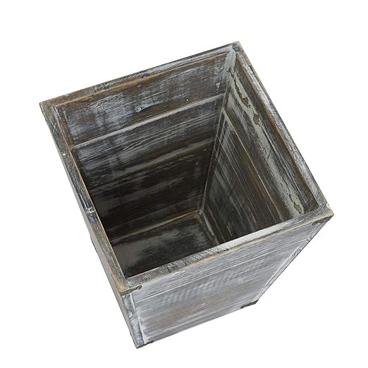 VERGOODR Gray Farmhouse Style Torched Wood Square Waste Bin with Decorative Metal Brackets Trash Can for BedroomLiving Room Bathroom &amp Office