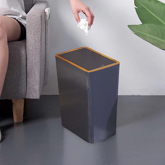 Narrow Garbage Can Kitchen Wastebasket with Press Type Lid Trash Can with Lids for Toilet Study Entryway Garage Laundry Room 15L Blue