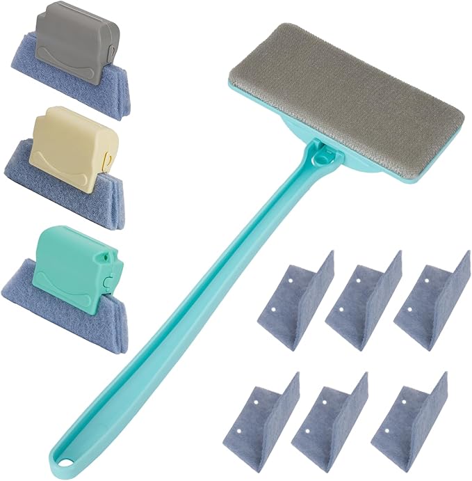 Window Cleaner Tool Window Screen Cleaner and 3 Pack Track Cleaning Brush with 6 Replacement Cleaning Cloths Detachable Window Cleaner Tool with Wet and Dry Dual-Use