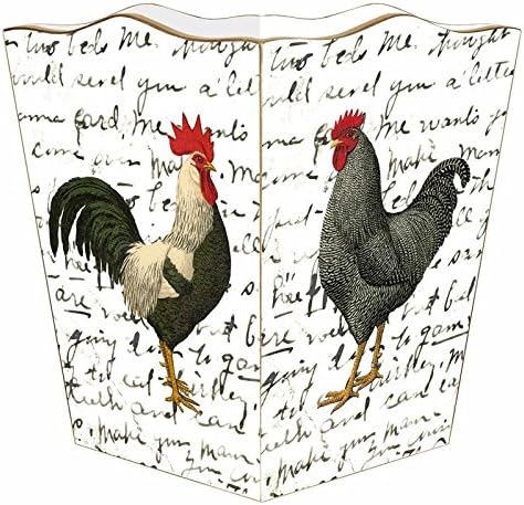 Marye-Kelley WB169-Roosters on Script Wastepaper Basket