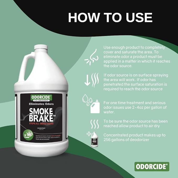 Odorcide Smoke Brake Odor Eliminator Concentrate - Tobacco &amp Marijuana Odor Neutralizer - Smoke Odor Eliminator for Home &amp Car – Smoke &amp Weed Smell Eliminator w/Non-Enzymatic Formula (1 Ga