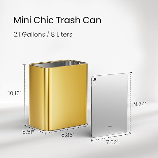 Cesun Small Bathroom Trash Can 2.1 Gallon Wastebasket Modern Metal Garbage Can Office Waste Basket Gold Stainless Steel Trash Bin for Bedroom Home Office Toilet rv Near Desk Under Sink
