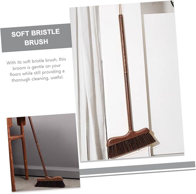 Wooden Outdoor Broom with Soft Bristles Long Handle Garden Scrub Broom for Deck Patio and Floor Cleaning Static Dust Brush for Home and Outdoor Use