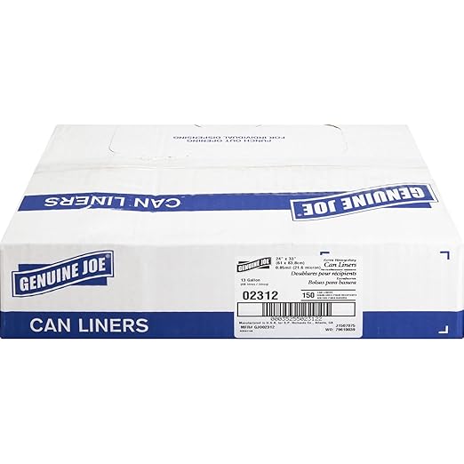 Genuine Joe GJO02312 Heavy Duty Low-Density Kitchen Trash Bag 13 Gallon Capacity 31 Width x 24 Height x 0.85 mil Thickness White (Box of 150)