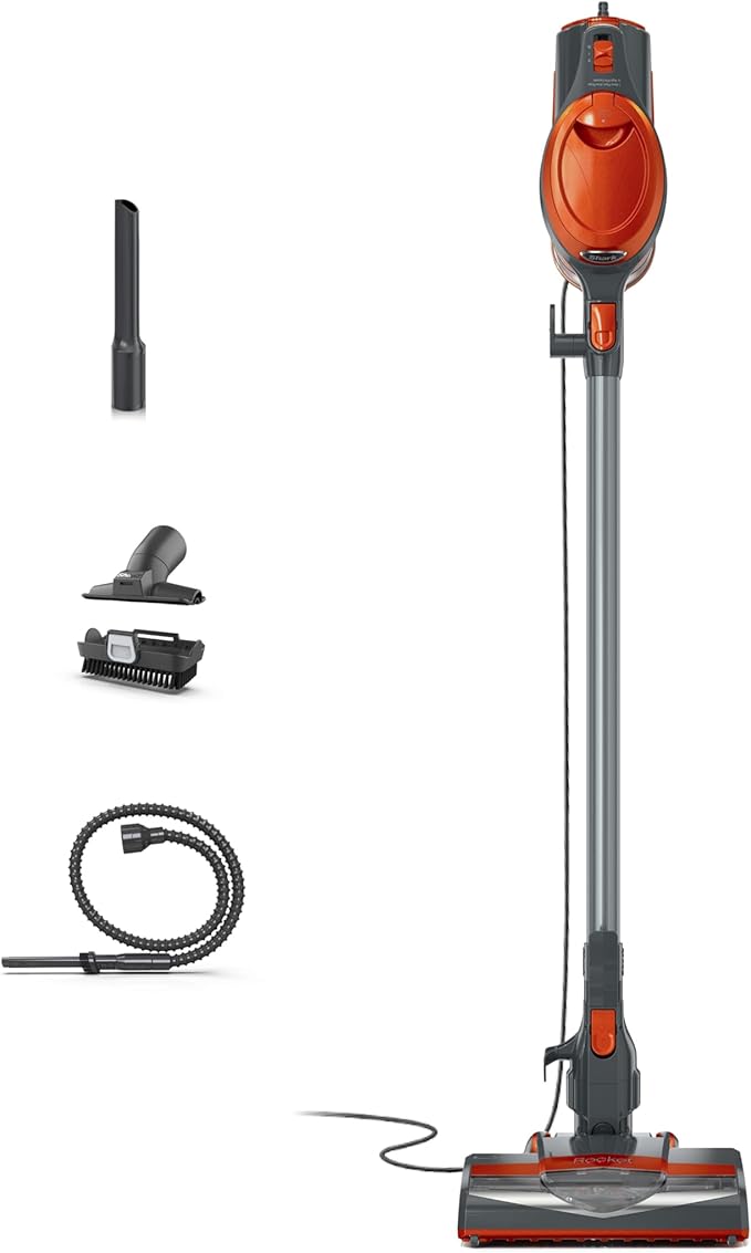 Shark HV302 Rocket Pet Corded Stick Vacuum Lightweight with Swivel Steering for Carpets &amp Hard Floors Converts to Hand Vacuum Includes Crevice Tool Pet Multi-Tool &amp Precision Duster Orang