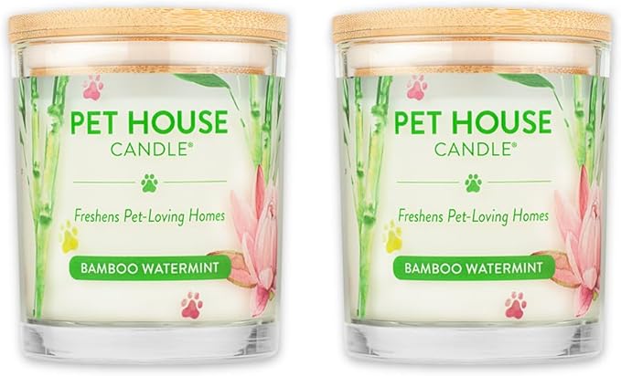 Pet House Candles Plant-Based Clean Burning Long Lasting Scented Candles for Pet Odor - Bamboo Watermint 2 Pack