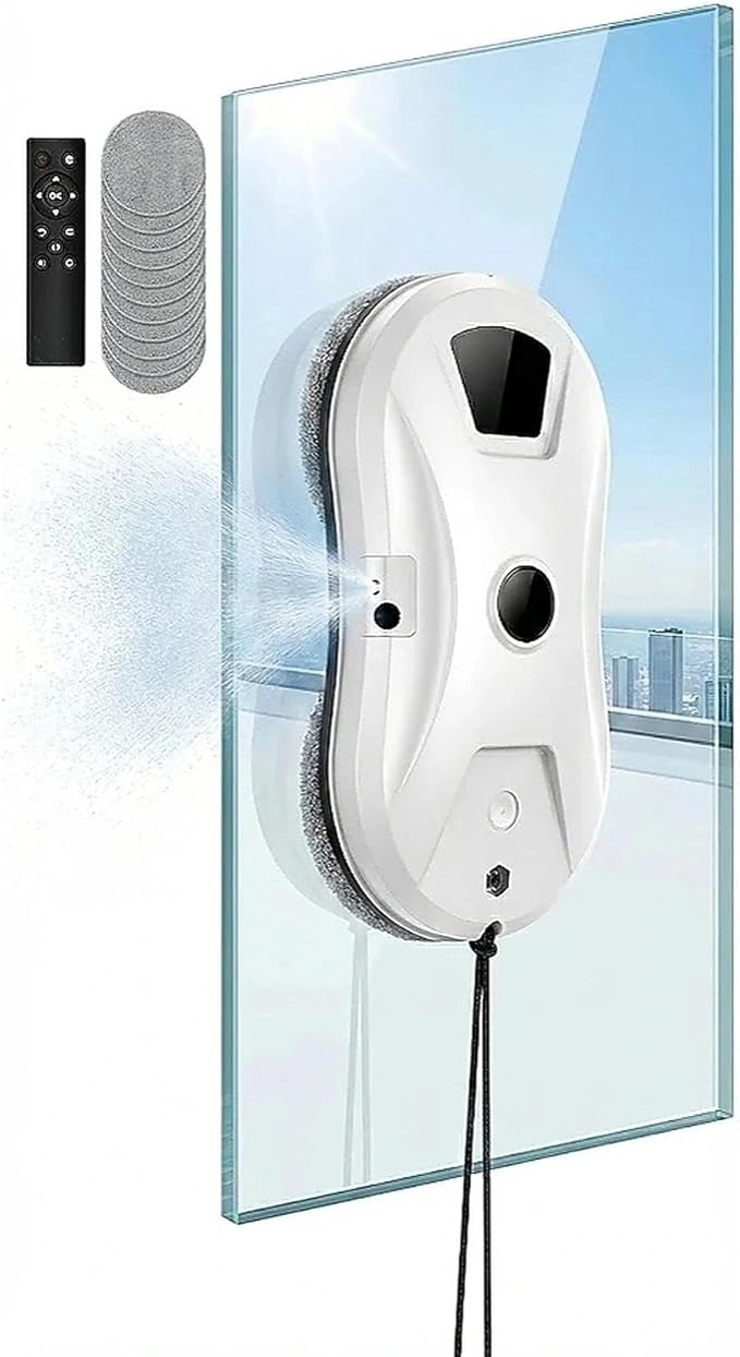 Robot Window Cleaner 5600Pa Intelligent Automatic Window Cleaning Robot for High-Rise &amp Hard-to-Reach Glass Ultrasonic Auto Water Spray for Streak-Free Shine Smart Edge Detection Remote Contro